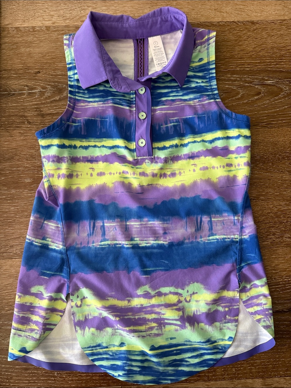 Ivivva Girls Purple, Blue & Yellow Stripe Sleeveless Polo Tank Golf Tennis Top